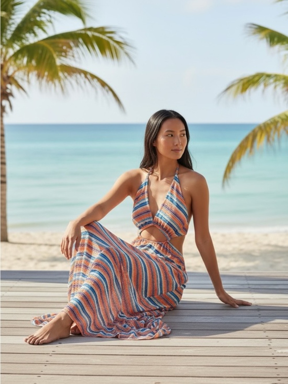 Salty Weekend Striped Cutout Maxi Dress Beach Resort Vacation Dress